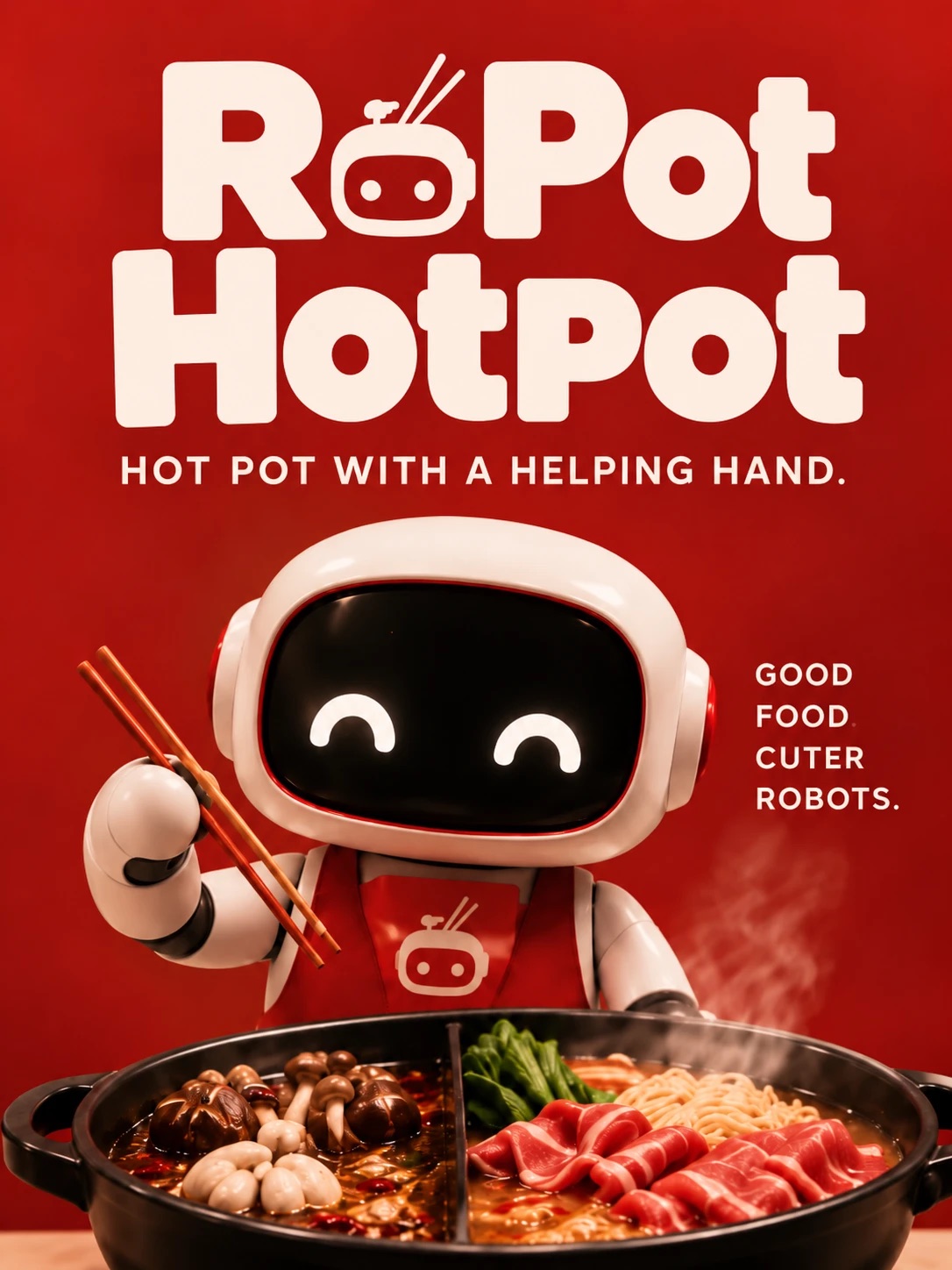RoPot Hotpot poster: hot pot with a helping hand, good food, cuter robots